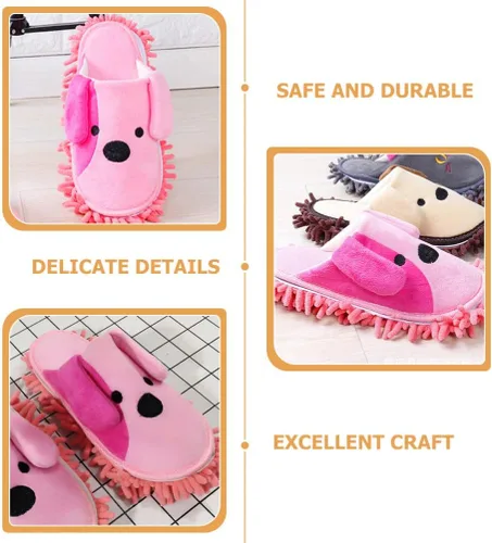 Vista 3 de FOMIYES 1 par de pantuflas limpiador de piso, trapeador de dibujos animados, zapatos para limpieza de piso, zapatos de mopa, zapatos de mopa húmeda