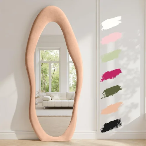 Vista 17 de Anpark Espejo de Cuerpo Completo 63"x24" Espejo de Piso de Cuerpo Completo Irregular Montado en Pared con Soporte Marco Envuelto en Franela Negra