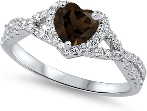 Vista 24 de Elige tu color. Anillo de compromiso de plata fina con diseño de corazón y halo Claro