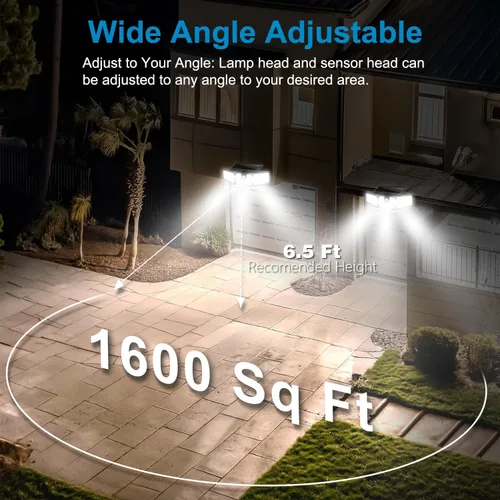 Vista 3 de AmeriTop Luces Solares para Exteriores, Paquete de 2 Luces LED Inalámbricas con Sensor de Movimiento Solar de Alto Brillo; 3 Cabezales Ajustables