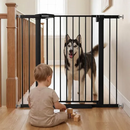 Vista 10 de Puerta de bebé para escaleras, puerta de perro con cierre automático de 29.7-43 pulgadas para puertas y pasillos, puerta para mascotas montada a