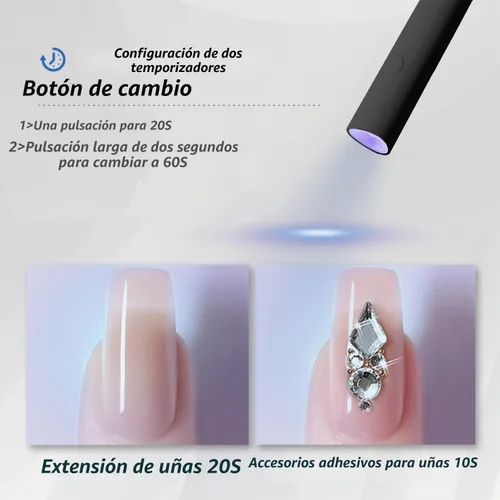 Vista 2 de Luz UV para uñas de gel, mini lámpara de uñas LED UV de mano
