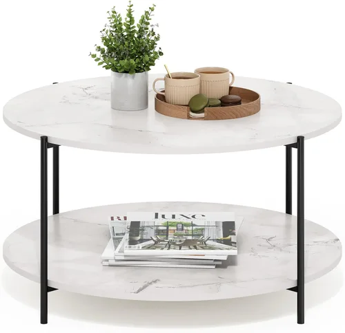 Vista 12 de Furinno Mesa de Café Básica, Mesa de Centro Moderna de 2 Niveles con Estante Abierto, Mesa Auxiliar de Fácil Montaje, para Sala de Estar