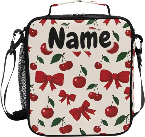 Vista 54 de Lonchera con patrón de cuadros blancos y negros, bolsa de almuerzo aislada, bolsa de preparación para niños, correa de hombro congelable a001