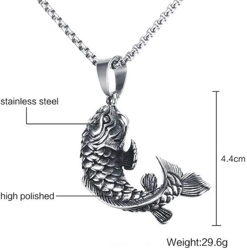 Vista 2 de PAMTIER Collar con colgante de amuleto de carpa Koi chino con signo de la suerte vintage unisex