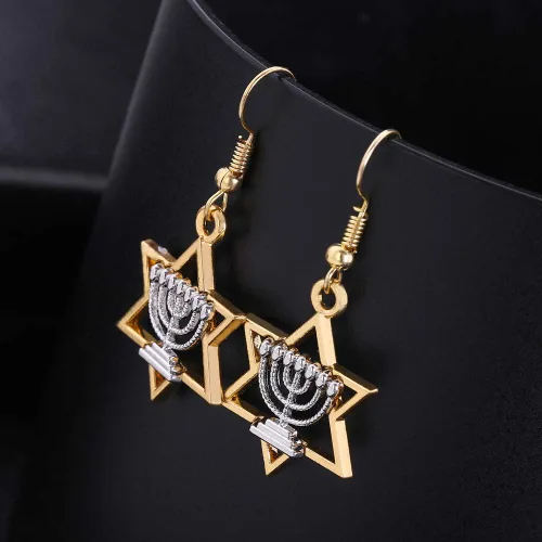 Vista 5 de Pendientes de estrella de David Hanukkah aretes de menorá para mujer joyería judía Hanukkah para mujer