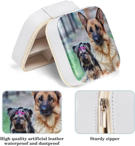 Vista 5 de Organizador de joyas pequeño, cajas de joyería para mujeres, pastor alemán y yorkshire terrier, caja de joyería de viaje para niña