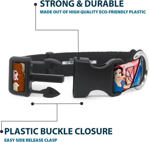 Vista 4 de Buckle-Down Collar de clip de plástico, poses de princesa de Disney, bloques de castillo, 1 pulgada de ancho, se adapta a cuello de 9 a 15 pulgadas