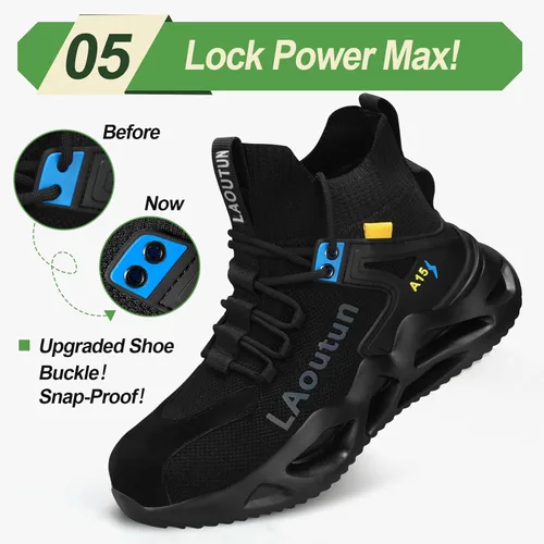 Vista 6 de LAoutun Zapatos con punta de acero para hombre, zapatos de trabajo, zapatos de seguridad, cómodos, ligeros, a prueba de pinchazos, zapatos