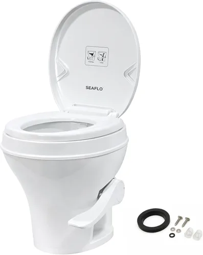 Vista 17 de SEAFLO Inodoro de altura residencial para cámper o caravana con accesorio rociador, altura estándar de 18.5 pulgadas, sistema de descarga por