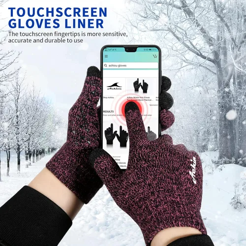 Vista 16 de Achiou Guantes de invierno para hombres y mujeres, guantes para pantalla táctil, gel de silicona antideslizante grueso mejorado, forro térmico