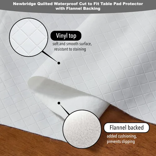 Vista 5 de Newbridge Protector acolchado impermeable de corte para adaptarse a la mesa con reverso de franela, resistente al calor, se limpia con un paño
