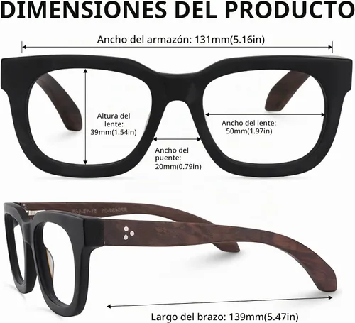 Vista 6 de Zeelool Retro Grueso Rectángulo Madera Brazo Gafas Marco para Hombres Sin Prescripción Lente Transparente Sam FP0432, Fp0432-01 Negro