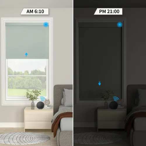 Vista 6 de MYshade Persiana enrollable motorizada personalizada, pantalla enrollable inteligente para ventana, control remoto, compatible con Alexa y Google