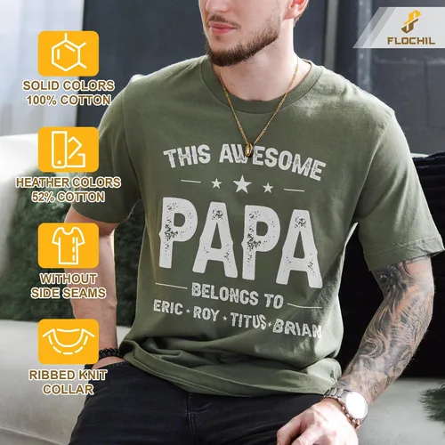 Vista 6 de FLOCHIL Camisa personalizada para papá para hombres, camisa de papá personalizada con nombres de niños, camiseta personalizada para el día