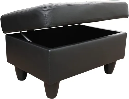 Vista 3 de A Ainehome Otomana, moderna otomana de cuero para sala de estar, apartamento y espacio pequeño (tamaño: 28.5 x 19 x 17.5 pulgadas de alto, A-negro)