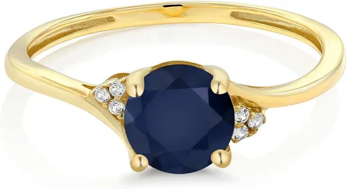 Vista 2 de Gem Stone King Anillo de compromiso para mujer de oro amarillo de 10 quilates con acento de zafiro azul y diamante