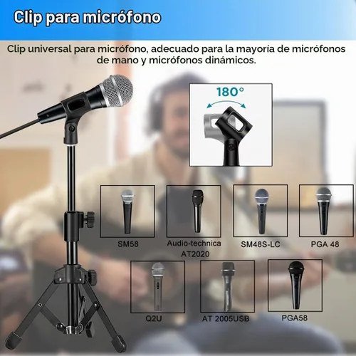 Vista 7 de Soporte de micrófono, trípode de micrófono de mesa, soporte de micrófono de escritorio con altura ajustable, soporte de micrófono pequeño