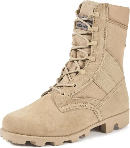 Vista 8 de Botas militares de WIDEWAY para hombres, botas de combate de jungla tácticas de cuero resistente al deslizamiento, negras, para hombres, todo