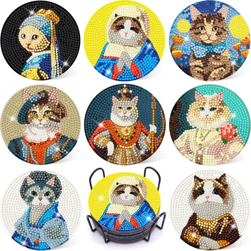 Vista 14 de Puraikcmi Juego de 8 posavasos de pintura de diamante, posavasos de arte de diamantes con soporte, manualidades de bricolaje, kits de arte