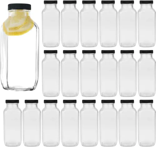Vista 8 de Botellas para beber bebidas de 12 onzas, botella de agua de vidrio con tapas, octogonal vintage de 11.8 fl oz, botellas de jugo para almacenamiento