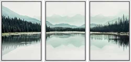 Vista 142 de NWT Lienzo enmarcado para pared, juego de arte en acuarela pastel, bosque de montaña oscura, naturaleza silvestre, ilustraciones de arte moderno