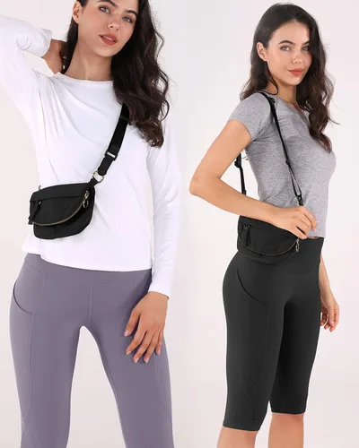 Vista 2 de ODODOS Mini bolsa cruzada de 1.2L con correa ajustable, bolsa de festival, riñonera para exteriores, entrenamiento, viajes y uso casual, Negro