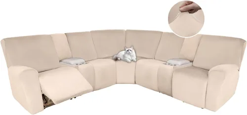 Vista 96 de HDCAXKJ Fundas de sofá seccional reclinable de terciopelo, cubierta de sofá seccional en forma de L, lavable, elástica, suave, para rincón