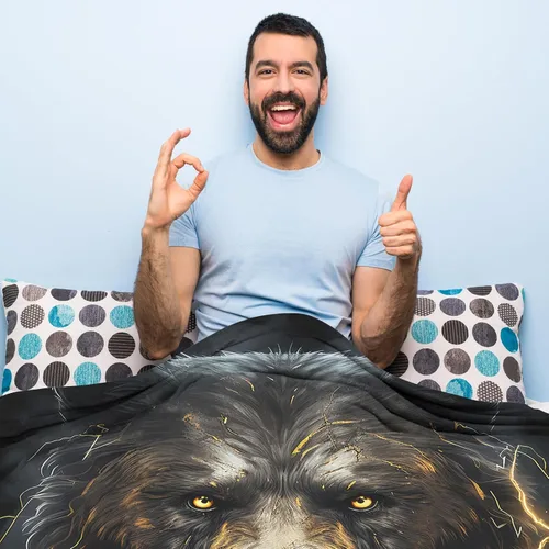 Vista 4 de Huke Manta de regalo de oso, manta de oso rayo de fuego negro y dorado, regalos de oso para adultos/niños/estudiantes, manta con estampado