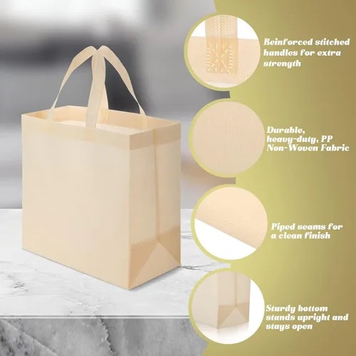 Vista 5 de Reginary 50 bolsas reutilizables a granel, bolsas de compras no tejidas con asas, plegables para boutiques (beige)
