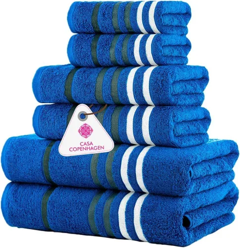 Vista 91 de CASA COPENHAGEN Exotic - Juego de 6 toallas de diseño de 100% algodón egipcio, color azul aguamarina, 550 GSM, 2 toallas de baño, 2 toallas de baño