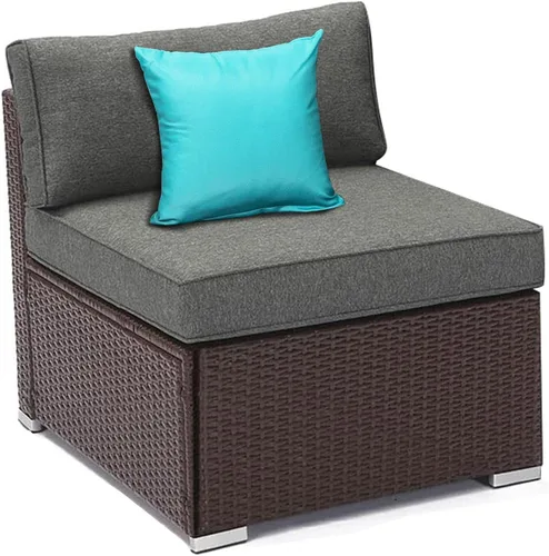 Vista 5 de COSIEST Juego de 2 sillas complementarias sin brazos para muebles de exterior para expandir sofá seccional de mimbre marrón chocolate con cojines