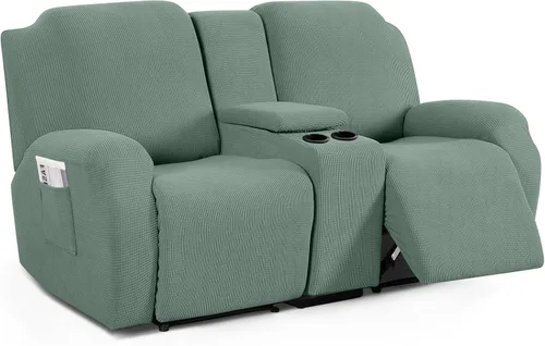 Vista 20 de TAOCOCO Funda reclinable para sofá biplaza con consola central, funda elástica para sofá reclinable de 2 asientos, fundas de sofá reclinable de Beige