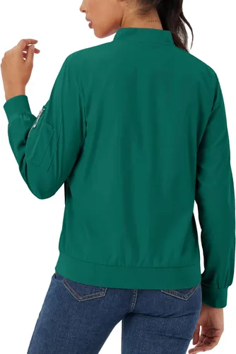 Vista 2 de MAGCOMSEN Chaquetas bomber para mujer, chaqueta casual con cremallera y 3 bolsillos, abrigo de primavera