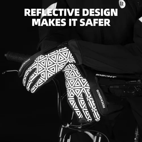 Vista 3 de ROCKBROS Guantes de ciclismo de invierno para hombres y mujeres, forro polar de invierno, guantes de bicicleta de dedo completo, pantalla táctil
