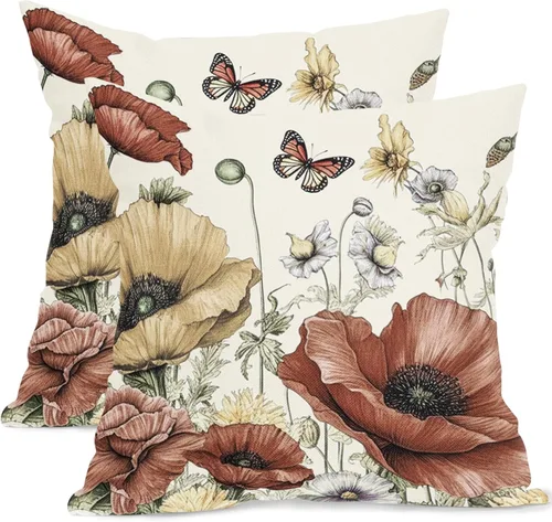 Vista 17 de Juego de 2 fundas de almohada de hojas de plantas tropicales de 20 x 20 pulgadas, juego de 2 fundas de almohada cuadradas de lino de algodón y hojas