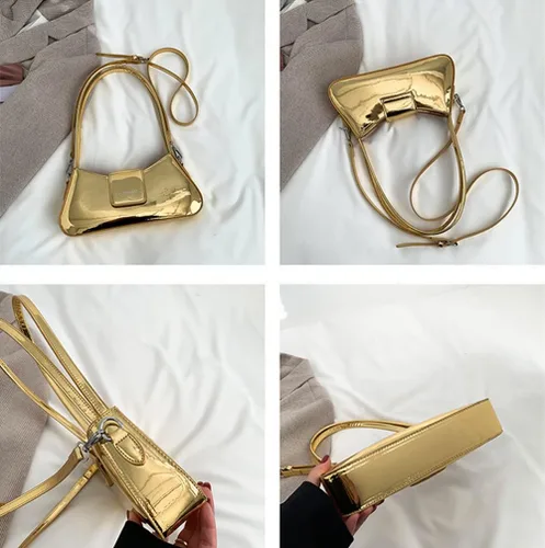Vista 6 de Bolso de noche para mujer, bolso de mano Y2k, plateado brillante, bolso de mano, bolso de fiesta, lindo bolso metálico