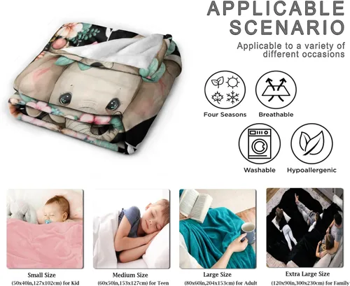 Vista 7 de Manta de elefante, regalos de elefante para mujeres y niñas, manta de franela suave, acogedora y ligera para sofá y cama, tamaño XS, 40 x 30