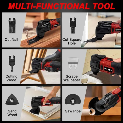 Vista 11 de Multiherramientas oscilantes para batería Milwaukee de 18 V, multiherramienta inalámbrica con 6 velocidades variables 8,500-21,000 RPM, 23 piezas