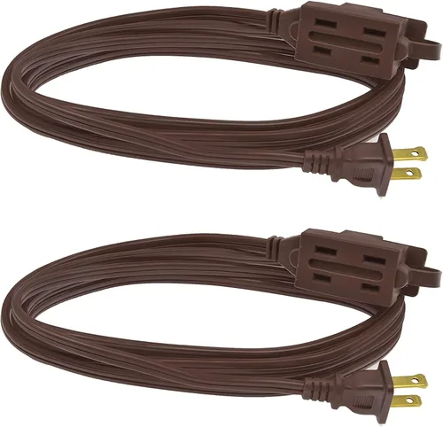 Vista 8 de Clear Power DCIC-00352P-DC - Paquete de 2 cables de extensión para interiores de 6 pies y 3 tomas, 16/2 SPT-2, marrón, enchufe polarizado de 2