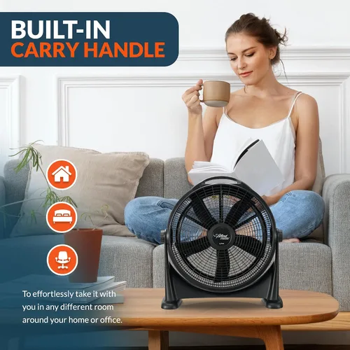 Vista 5 de PAMI Turbo Ventilador de piso de alta velocidad de 20 pulgadas, ventilador portátil silencioso con 3 niveles de velocidad y asa de transporte