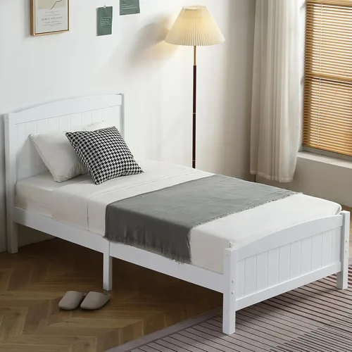 Vista 11 de Karl home Base de cama de madera tamaño matrimonial con cabecero, plataforma para dormitorio con estribo, soporte de 12 listones de madera, no Gris