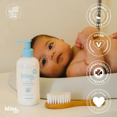 Vista 3 de Bliss Loción para bebé, de alta calidad y sin perfume, para piel seca y sensible, crema diaria hidratante - para bebés, niños pequeños, niños