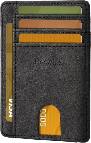 Vista 14 de Hoewina Cartera delgada para hombre, bolsillo frontal minimalista con bloqueo RFID, billetera de cuero delgada para tarjetas de viaje, regalos