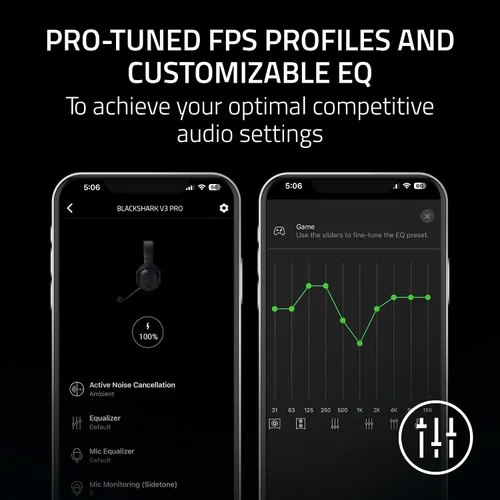 Vista 8 de Razer BlackShark V3 Pro Wireless ANC Gaming Headset for PS5: Full Band Mic - 50mm Drivers - 2.4 GHz, Bluetooth, 3.5mm - Works with PC, Mac, Nintendo