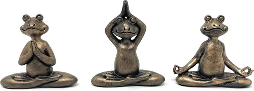 Vista 2 de Nature's Mark Estatua de resina de 3 mini ranas de yoga, decoración decorativa para el hogar