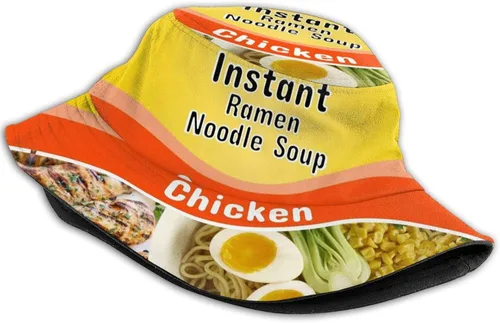 Vista 2 de Sombrero de pescador unisex de fideos ramen instantáneos, gorra de verano para viajes a la playa, Fideos Ramen Instantáneos
