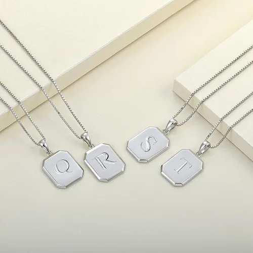 Vista 4 de YL Collar con inicial, plata de ley 925, colgante de letra cuadrada, 26, collar del alfabeto para mujer, Metal, Circonita Cubiu