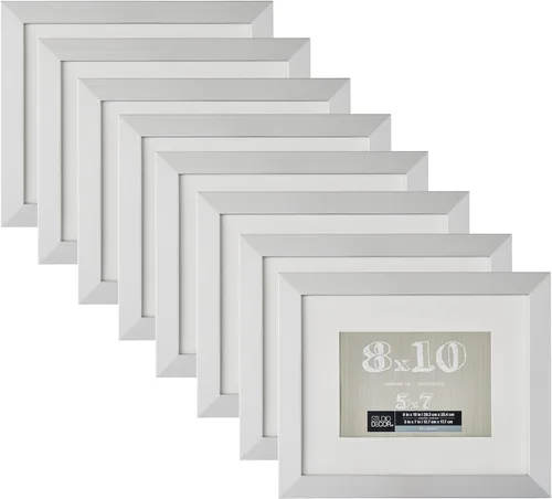 Vista 3 de Studio Decor Marco Belmont blanco de 8 x 10 pulgadas con paspartú de 5 x 7 pulgadas, incluye accesorios para colgar prefijados, pantalla horizontal