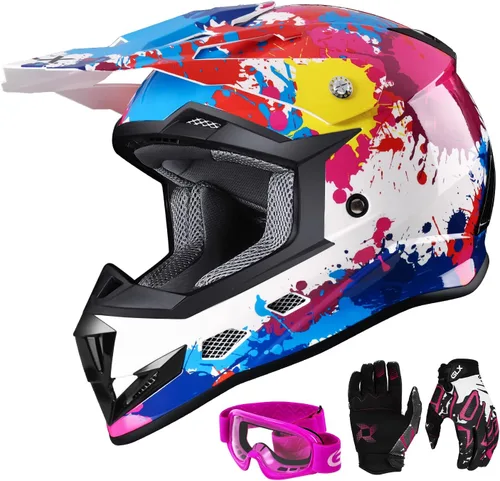 Vista 15 de GLX GX623 Youth ATV & Dirt Bike Helmet Combo, DOT Camouflaje